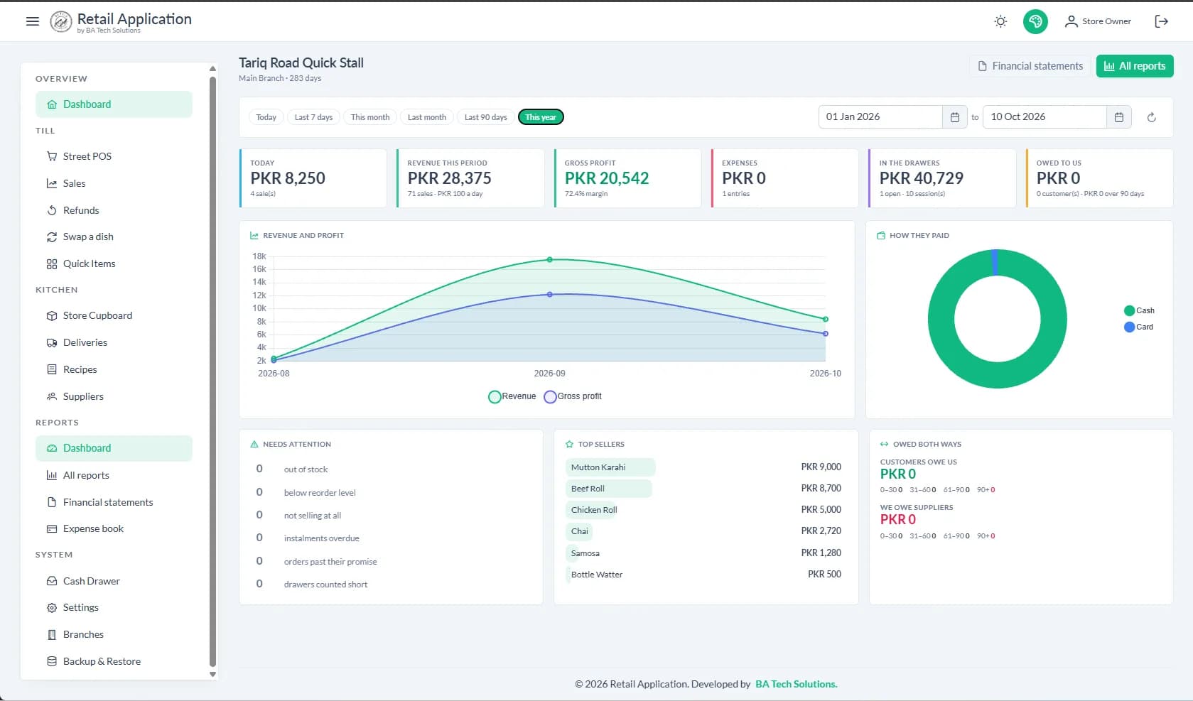 QuickStreet: daily sales report screen
